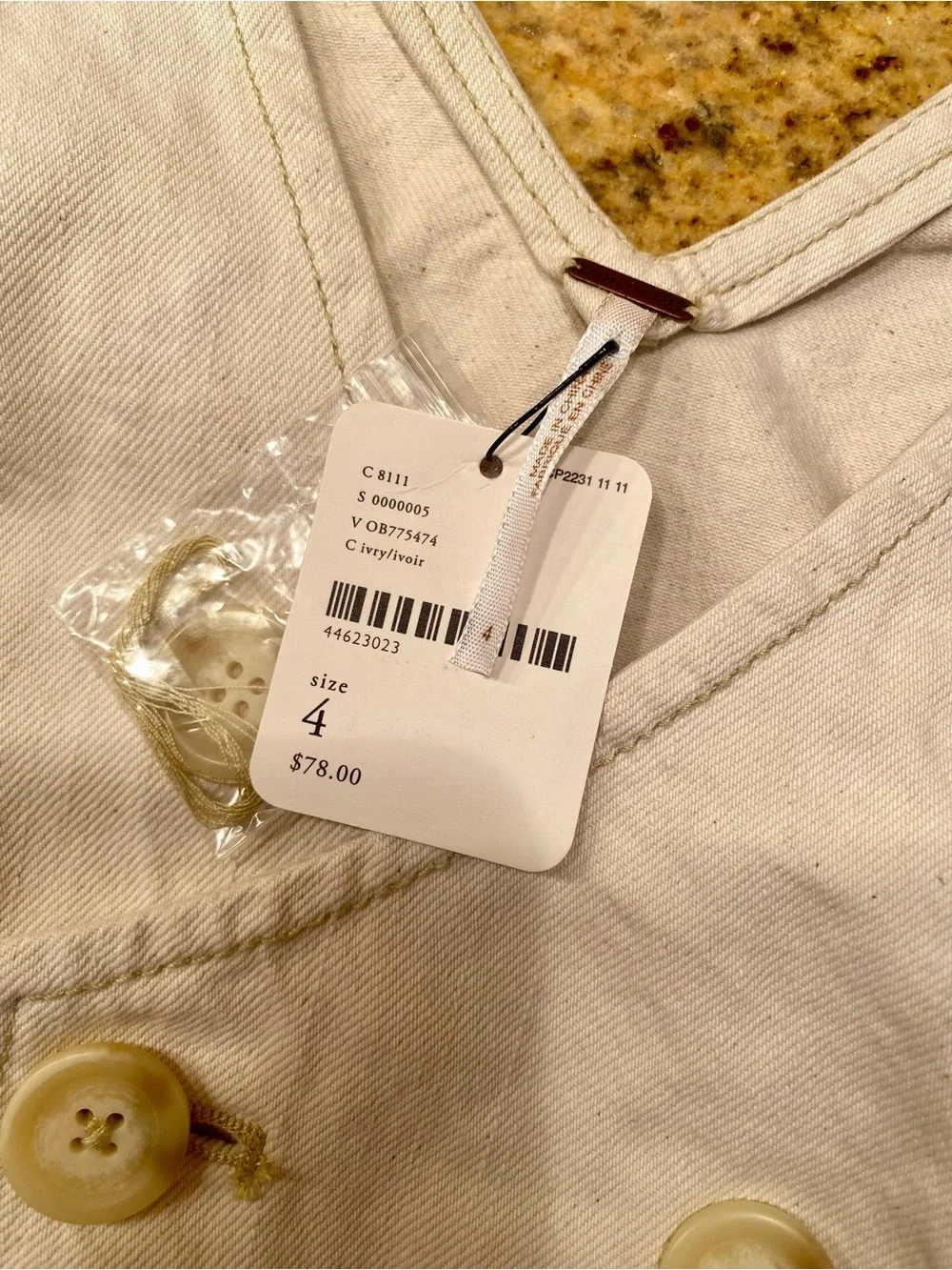 Free People Double-Breasted Ivory Cropped Vest, Size 4, NWT! - Picture 2 of 6